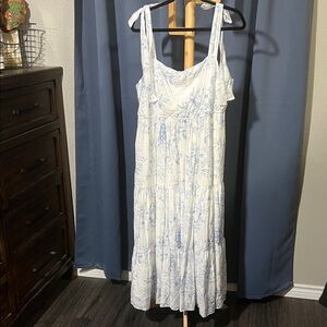 Perch Boutique Blue and White Floral Dress with tying straps